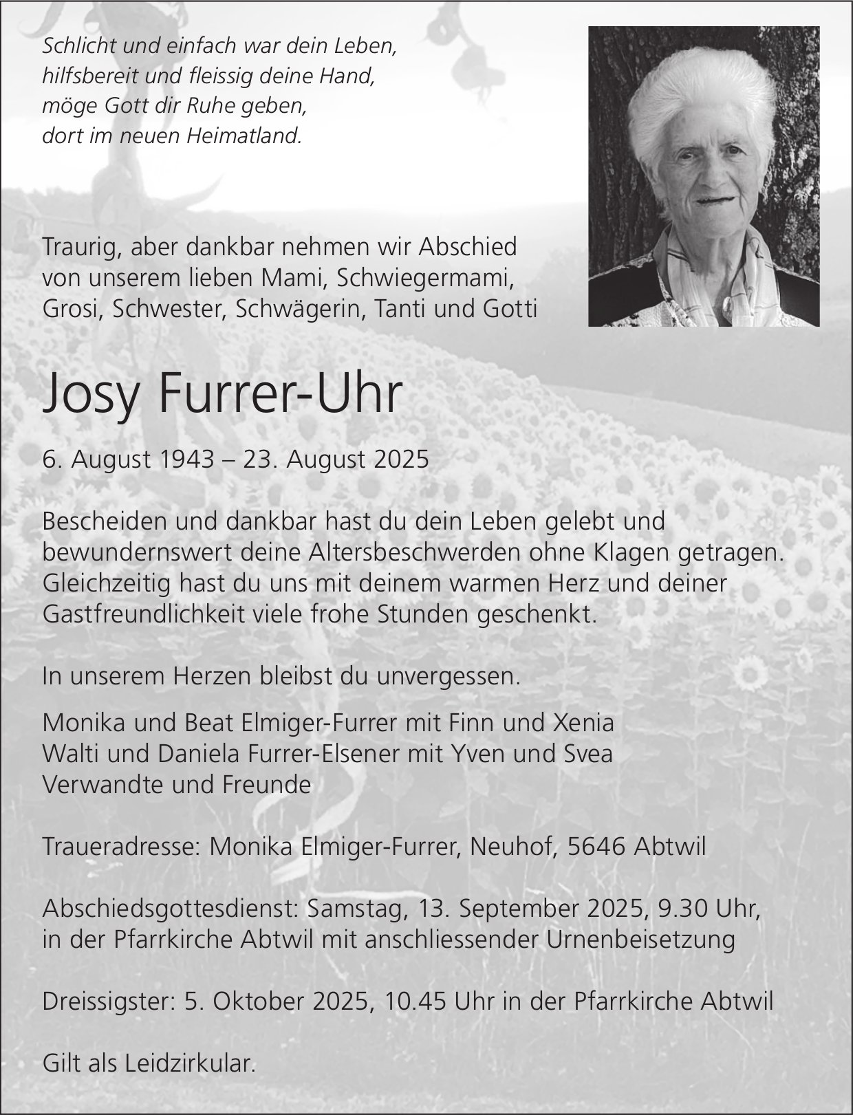 Furrer-Uhr Josy, August 2025 / TA
