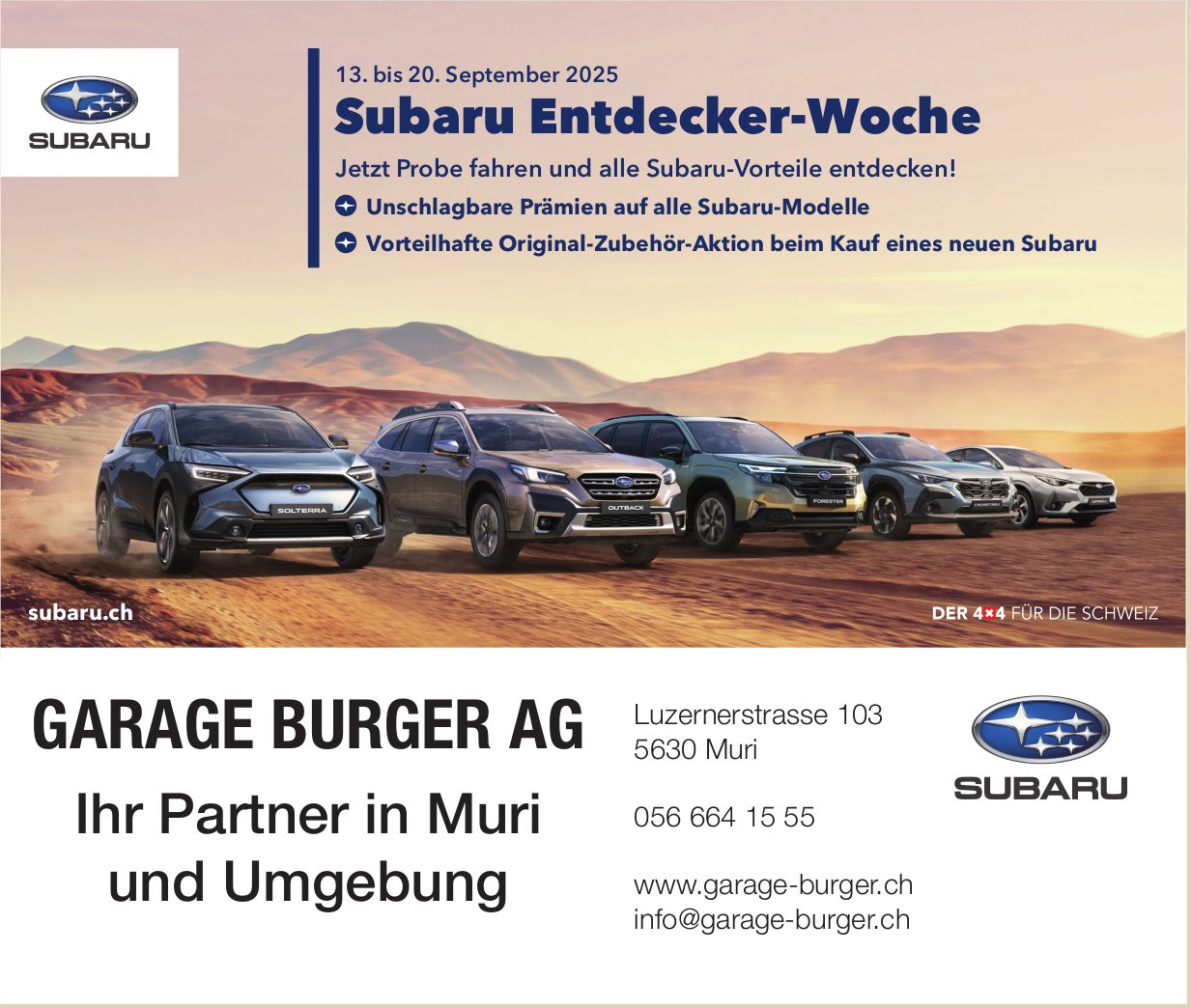 Garage Burger AG, Muri - Subaru Entdecker-Woche