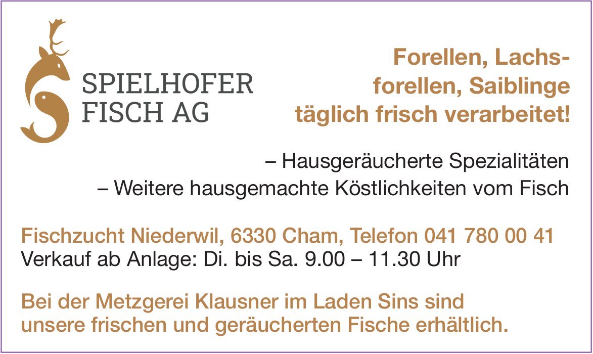 Spielhofer Fisch AG, Cham - Forellen, Lachsforellen,  Saiblinge