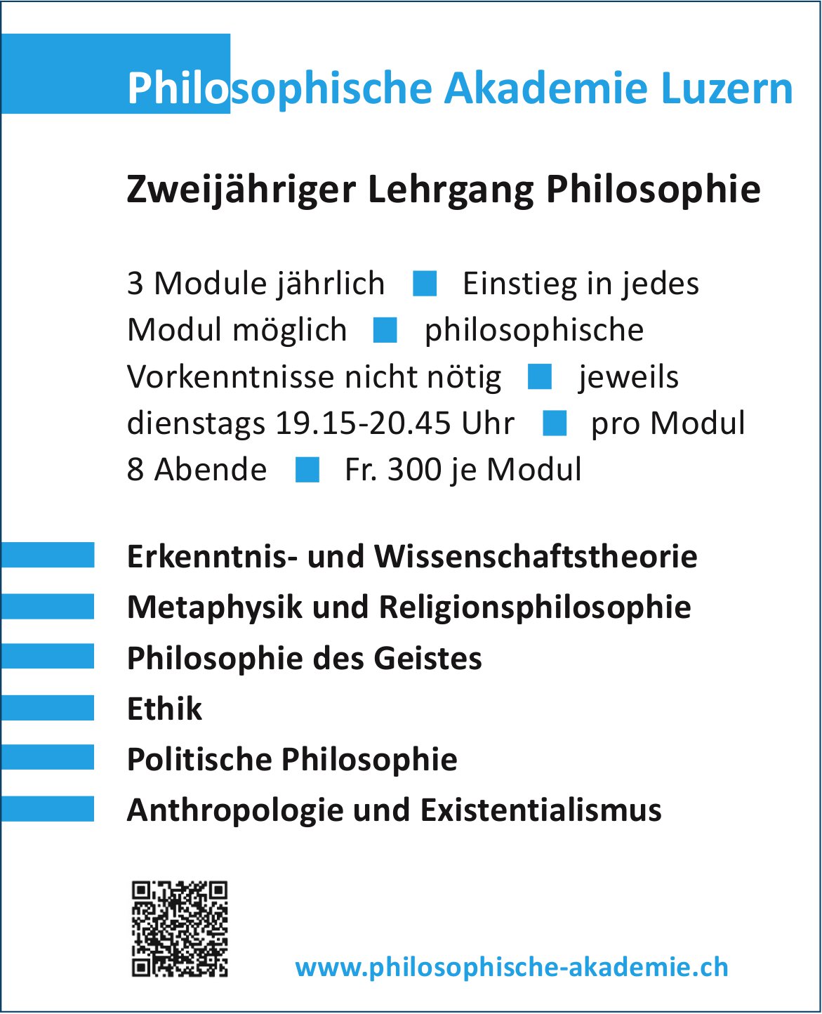 Philosophische Akademie, Luzern - Zweijähriger Lehrgang Philosophie