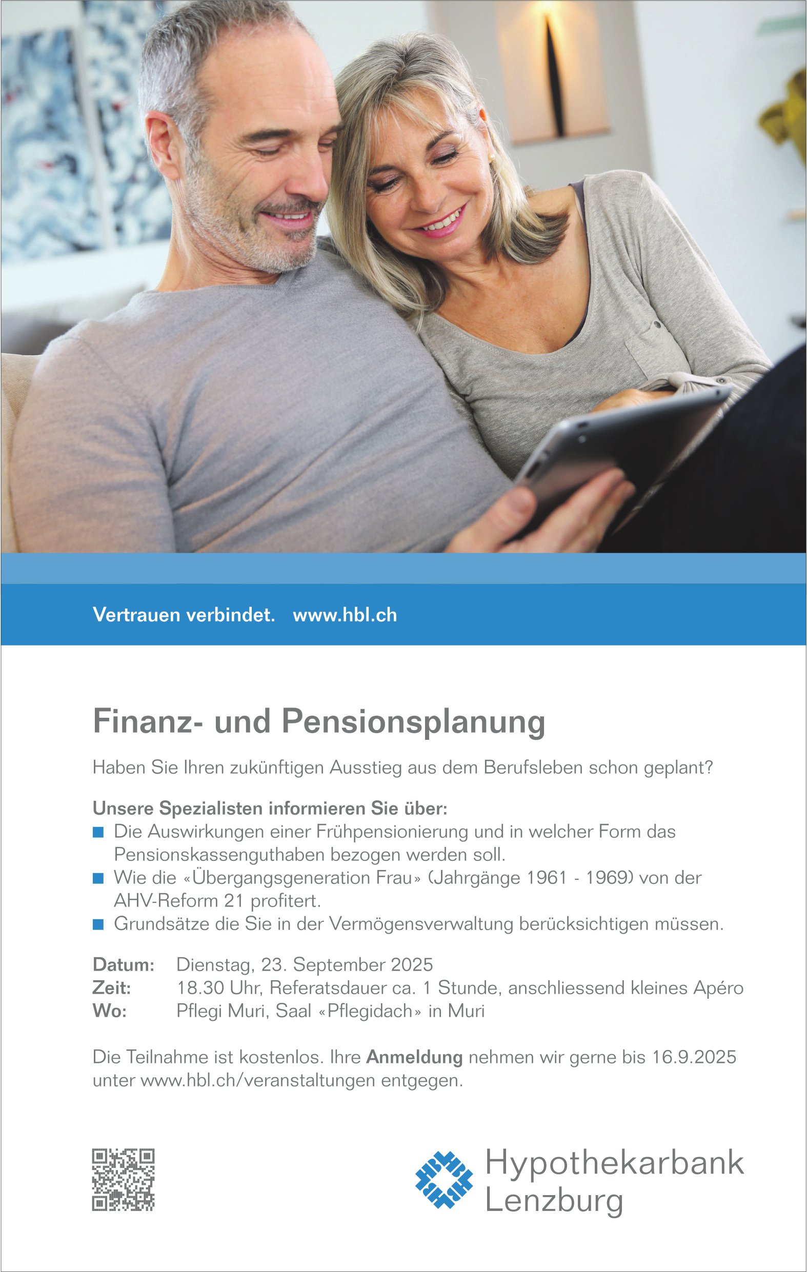 Finanz- und Pensionsplanung, 23. September, Pflegi Muri, Lenzburg