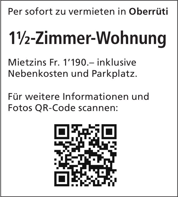 1.5-Zimmer-Wohnung, Oberrüti, zu vermieten