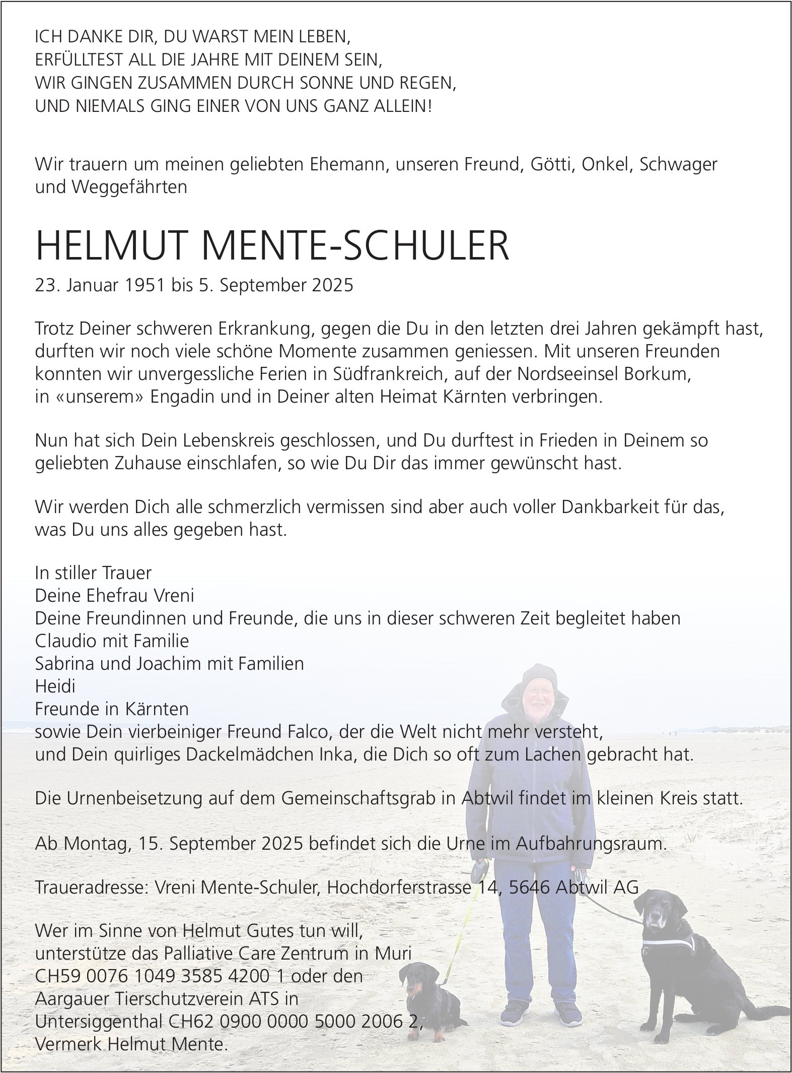 Mente-Schuler Helmut, September 2025 / TA
