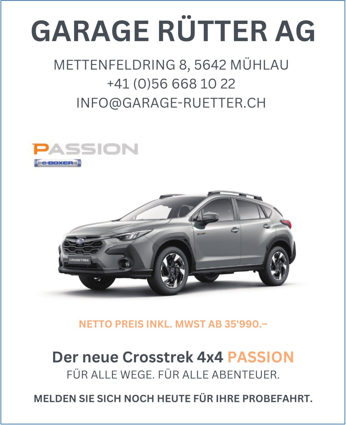 Garage Rütter AG, Mühlau - Der neue Crosstrek 4x4