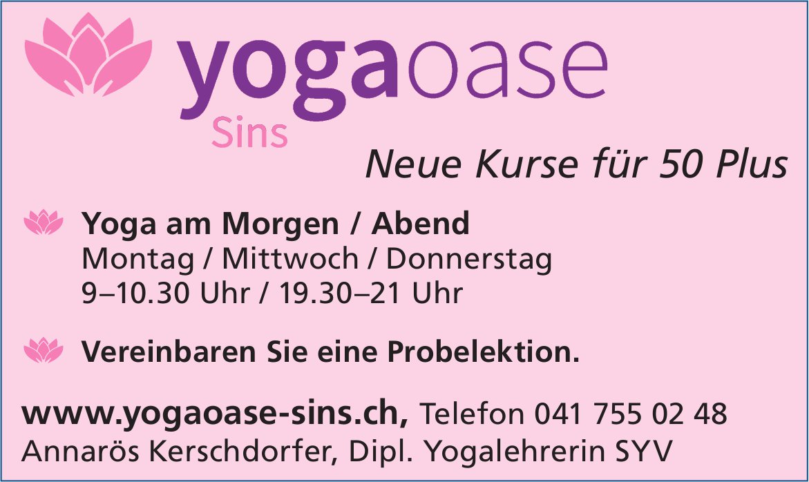 Yoga Oase, Sins - Neue Kurse für 50 Plus Yoga
