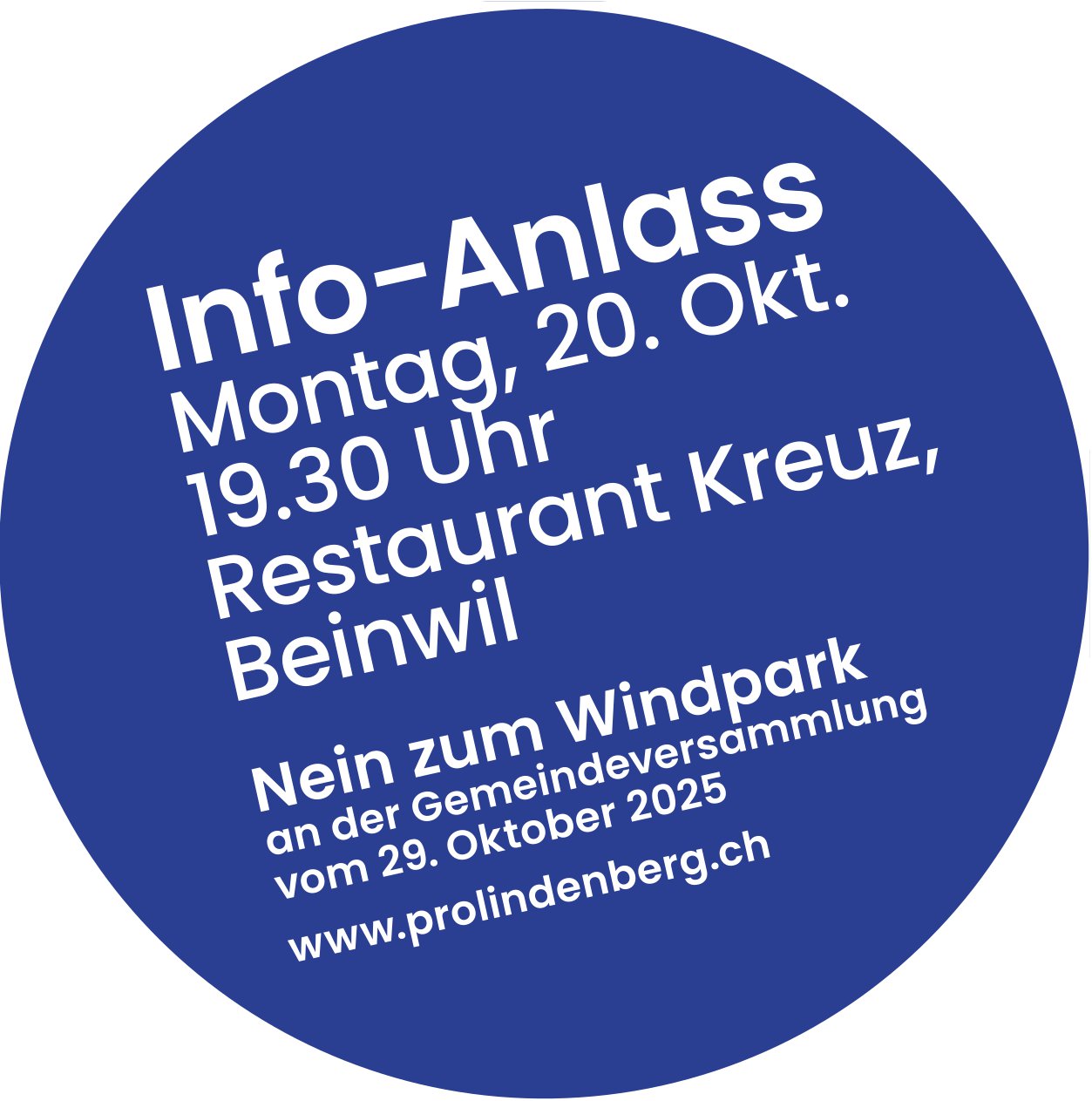 Info-Anlass Nein zum Windpark, 20. Oktober, Restaurant Kreuz, Beinwil