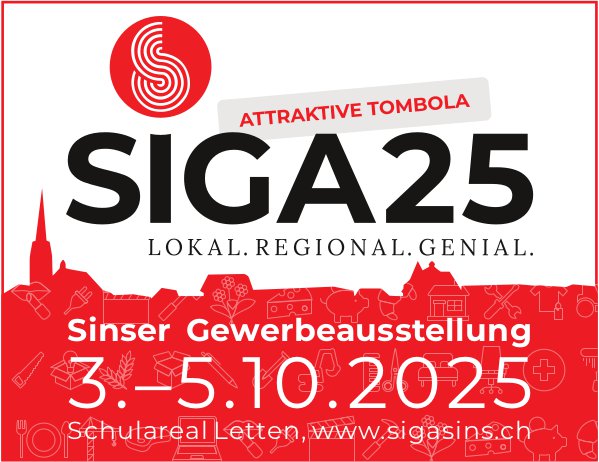 SIGA 25, Gewerbeausstellung, 3. bis 5. Oktober, Schulareal Letten, Sins