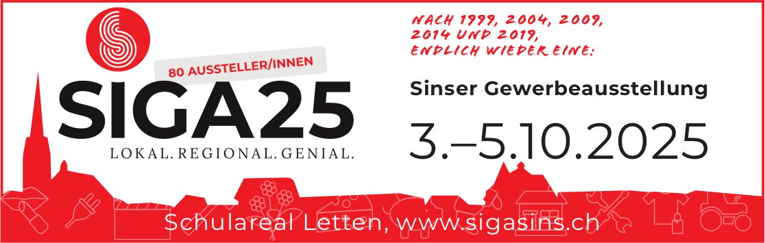 SIGA 25, Gewerbeausstellung, 3. bis 5. Oktober, Schulareal Letten, Sins