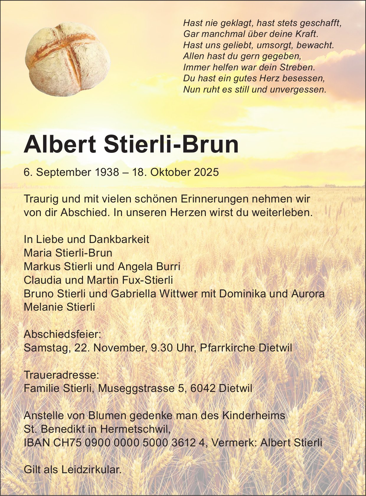 Stierli-Brun Albert, Oktober 2025 / TA