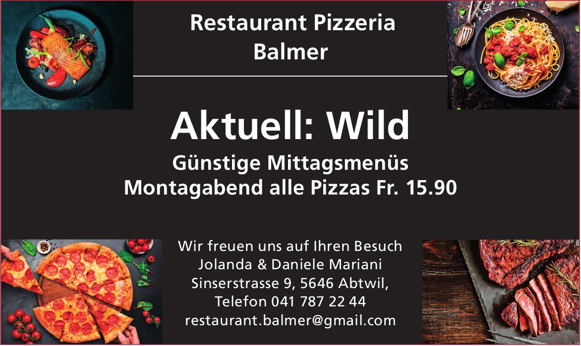 Restaurant Pizzeria Balmer, Abtwil - Aktuell: Wild