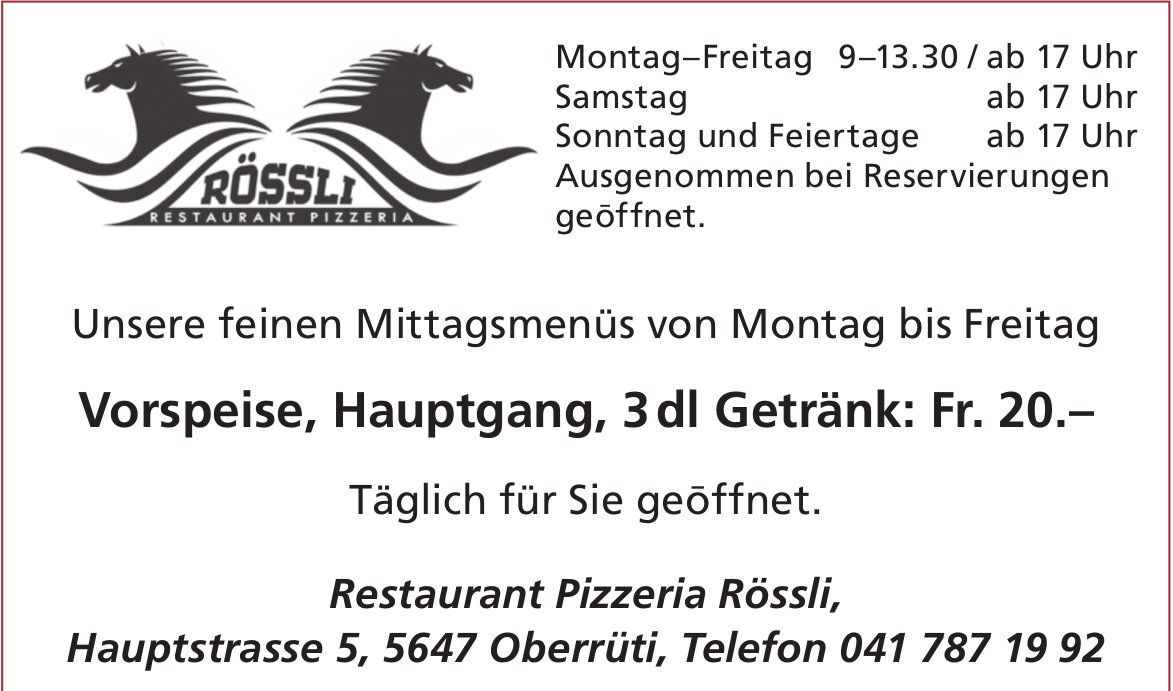 Restaurant Pizzeria Rössli, Oberrüti - Mittagsmenü