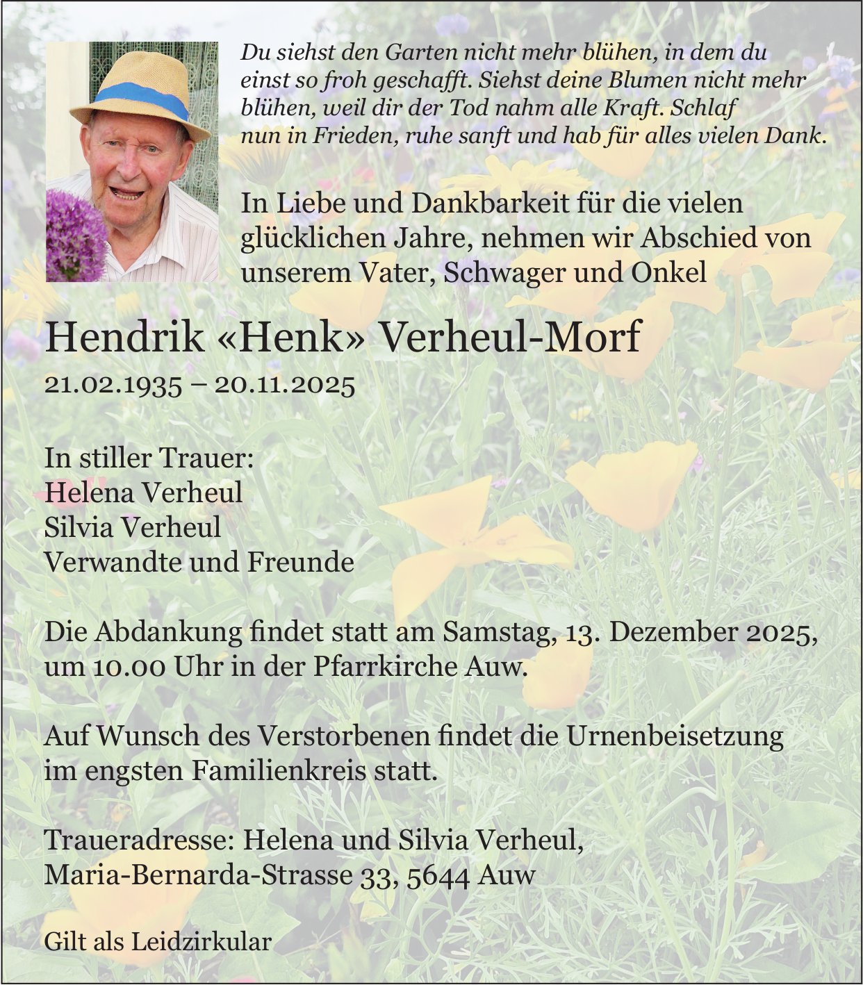 Verheul-Morf Hendrik «Henk», November 2025 / TA
