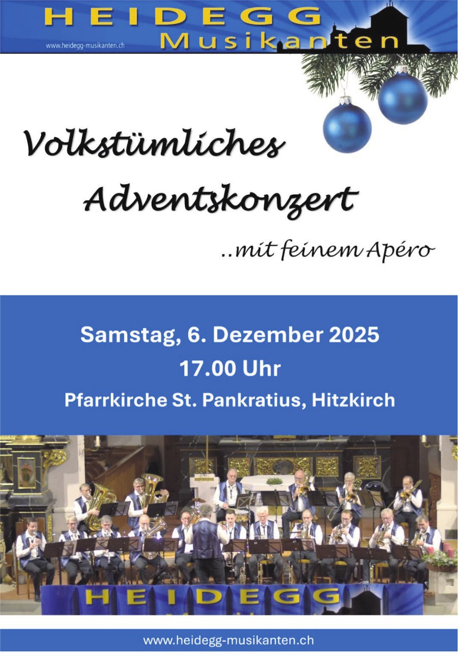 Volkstümliches Adventskonzert, 6. Dezember, Pfarrkirche St. Pankratius, Hitzkirch