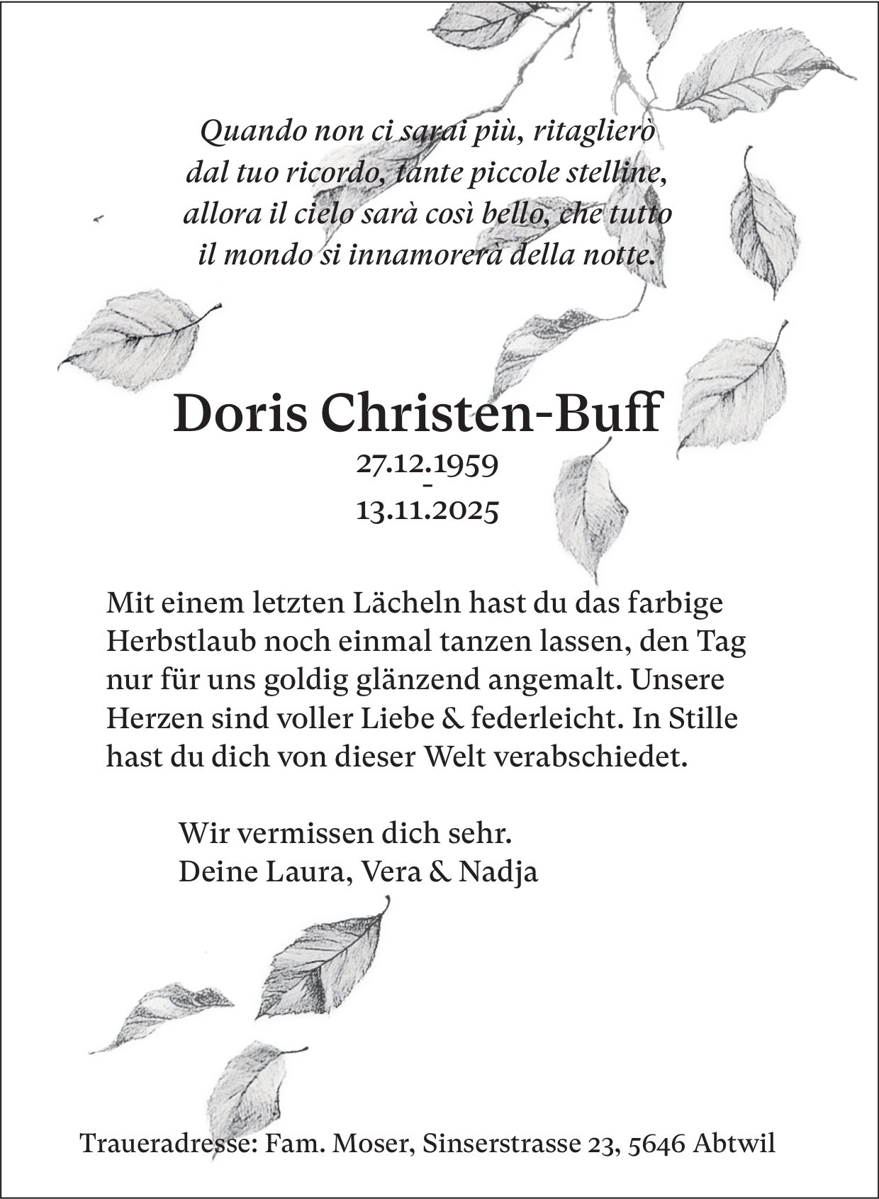Christen-Buff Doris, November 2025 / TA