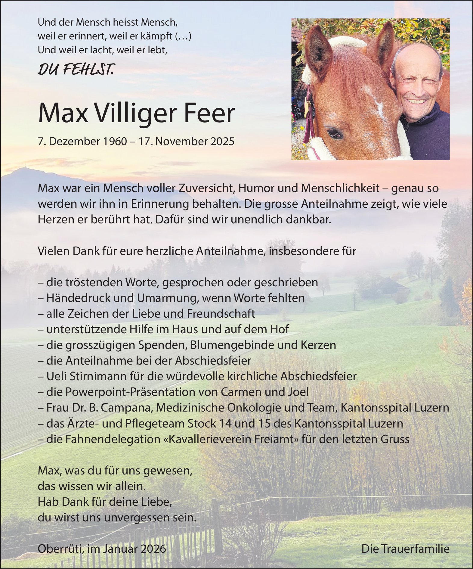 Feer Max Villiger, im Januar 2026 / DS