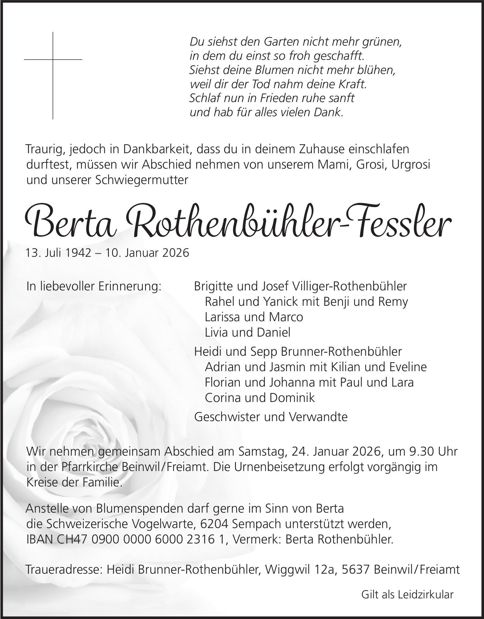 Rothenbühler-Fessler Berta, Januar 2026 / TA
