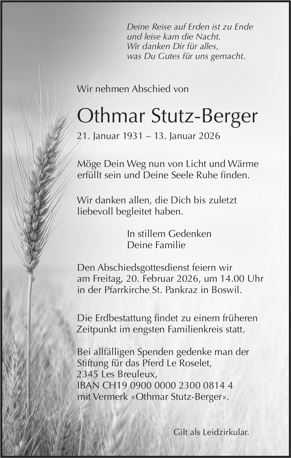 Stutz-Berger Othmar, Januar 2026 / TA