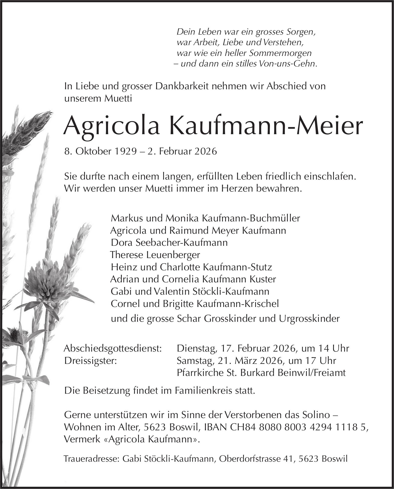 Kaufmann-Meier Agricola, Februar 2026 / TA