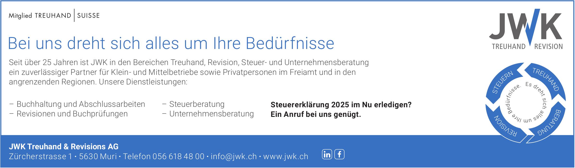 JWK Treuhand & Revisions AG, Muri - Bei uns dreht sich alles um Ihre Bedürfnisse