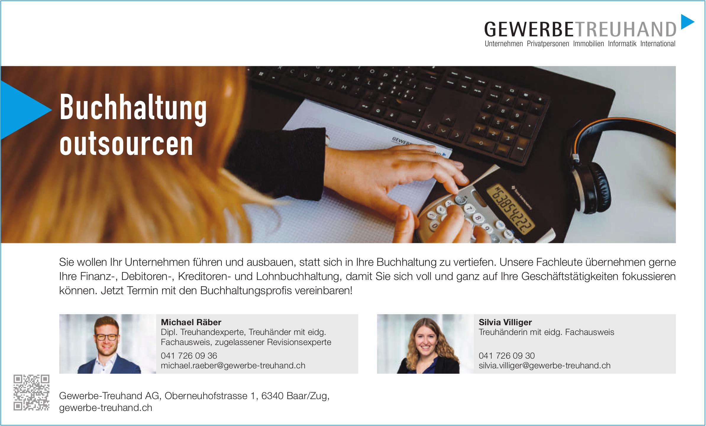 Buchhaltung outsourcen, Gewerbe-Treuhand AG, Baar/Zug, Gesucht