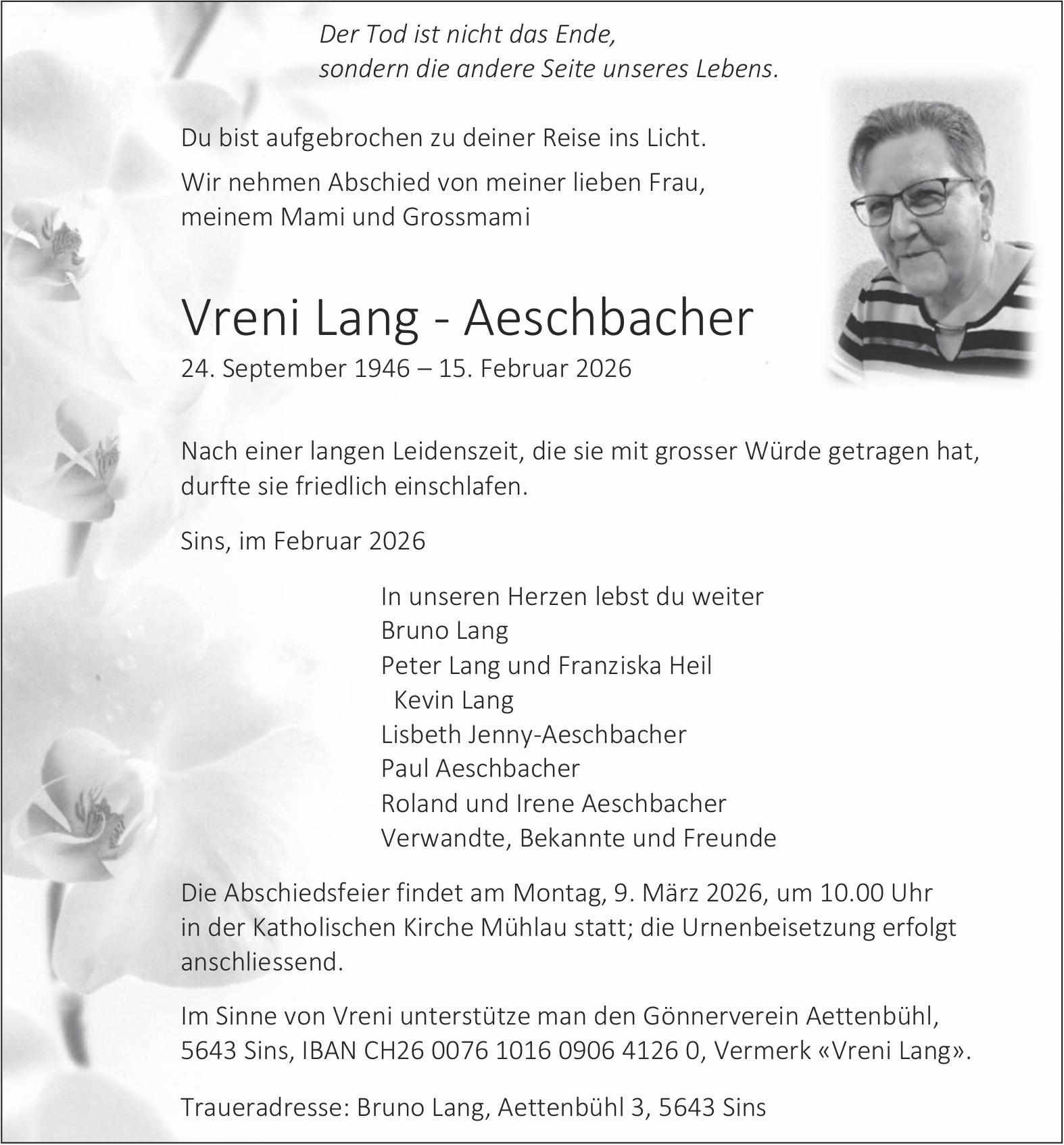 Aeschbacher Vreni Lang, Februar 2026 / TA