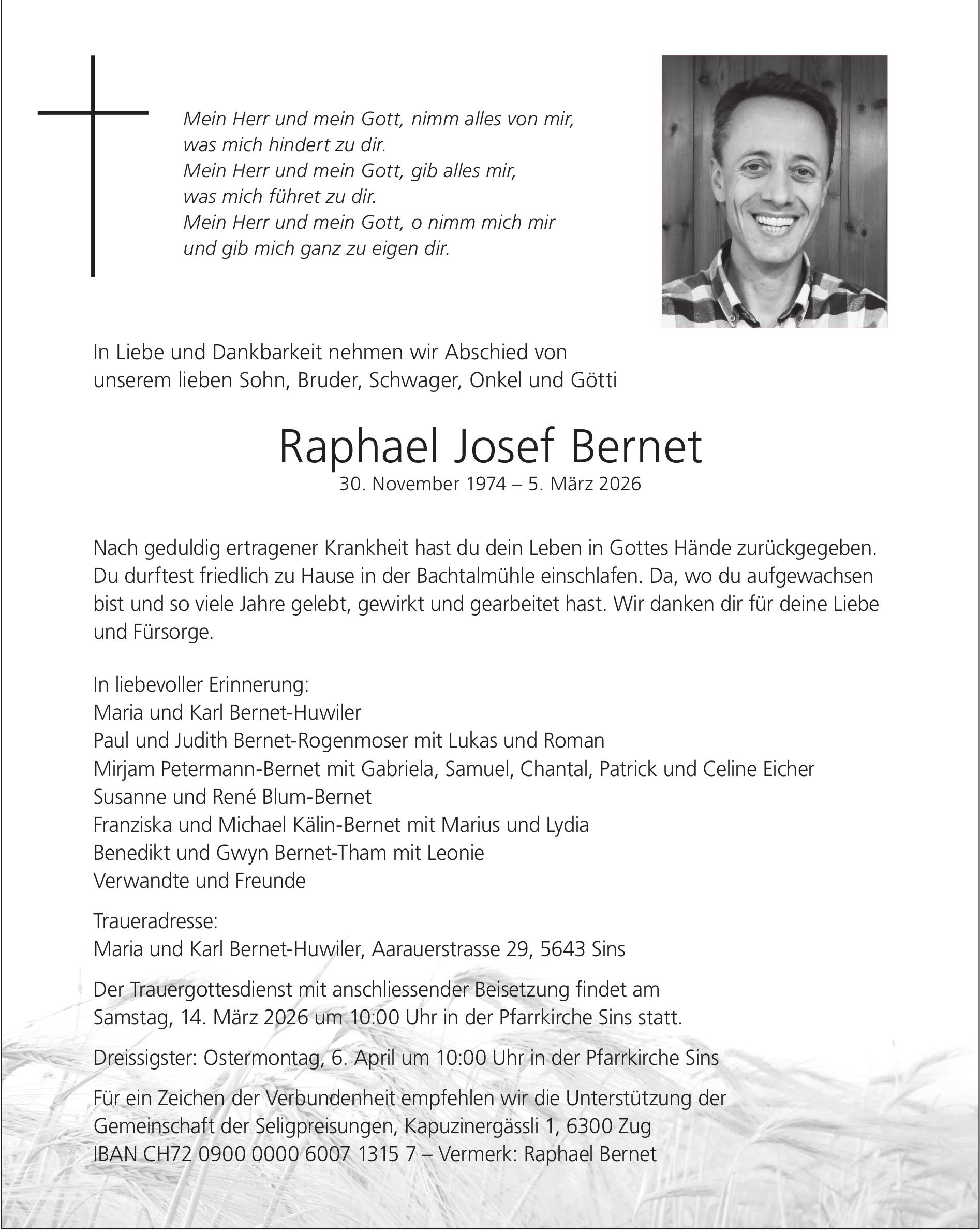Bernet Raphael Josef, März 2026 / TA