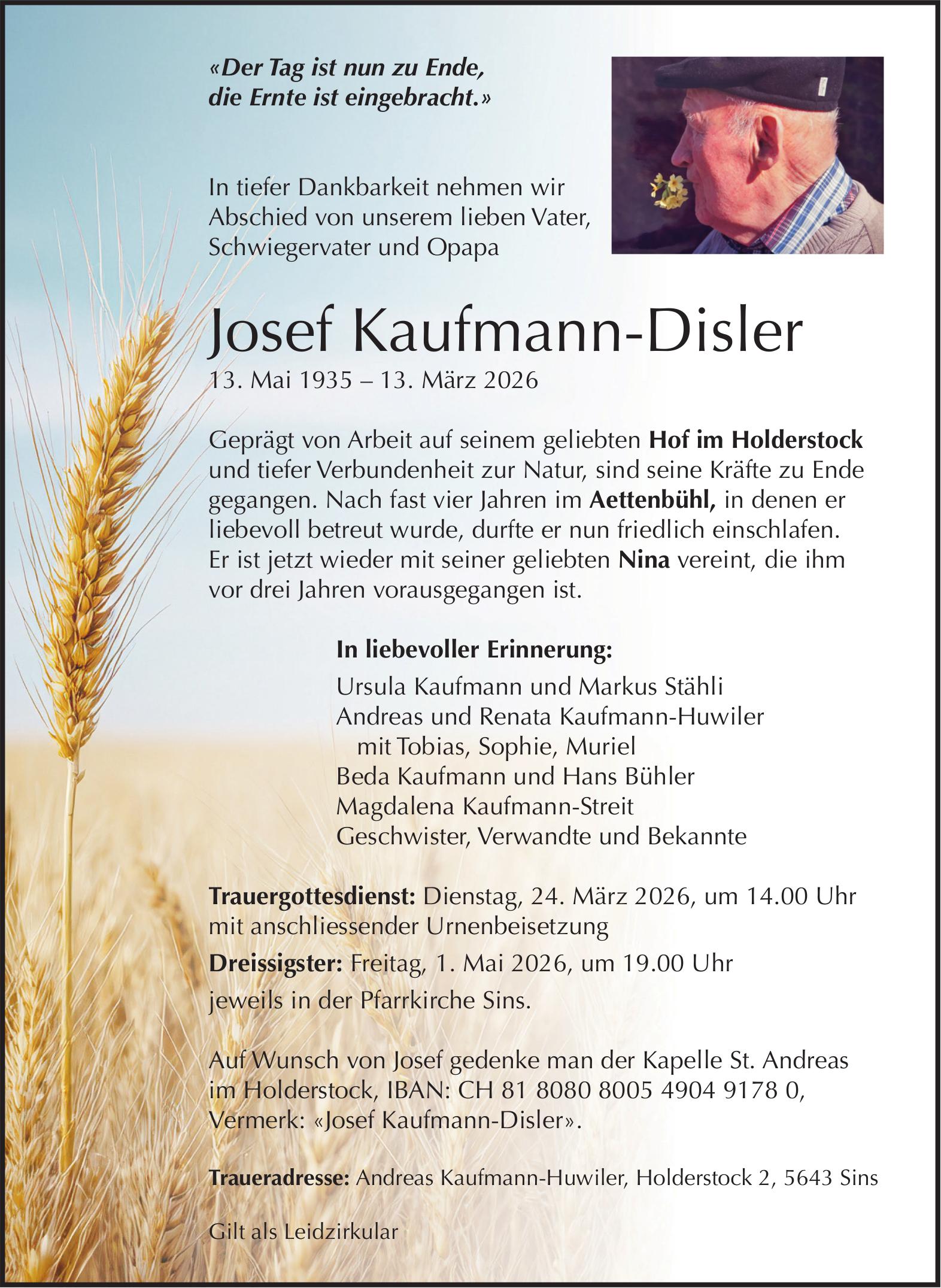 Kaufmann-Disler Josef, März 2026 / TA