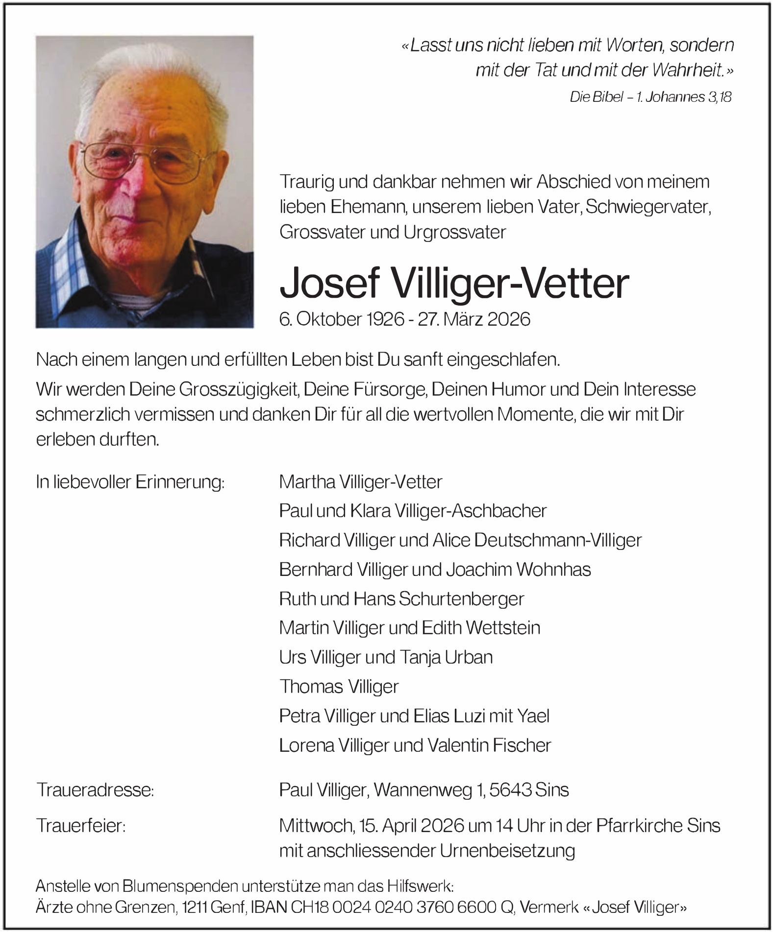 Villiger-Vetter Josef, März 2026 / TA