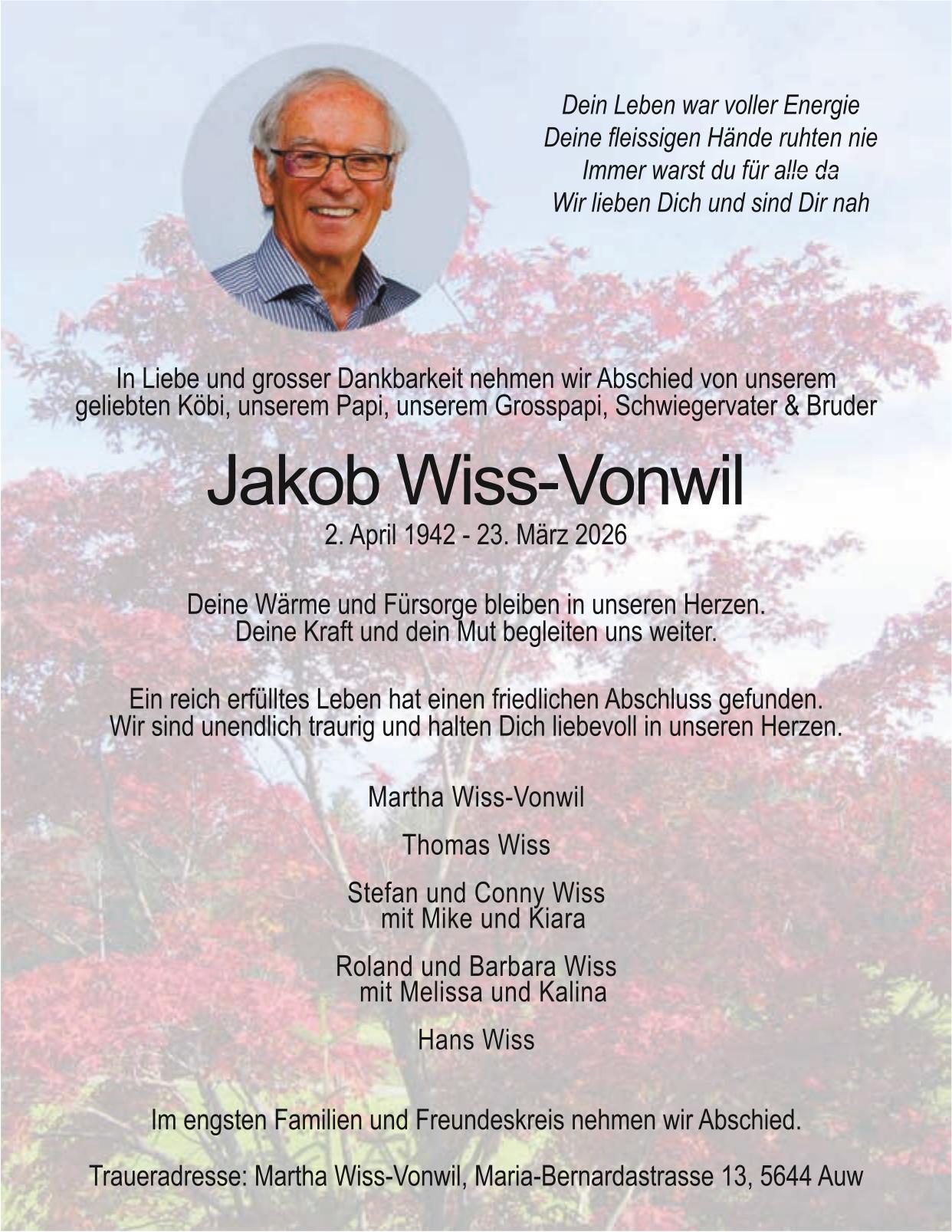 Wiss-Vonwil Jakob, März 2026 / TA