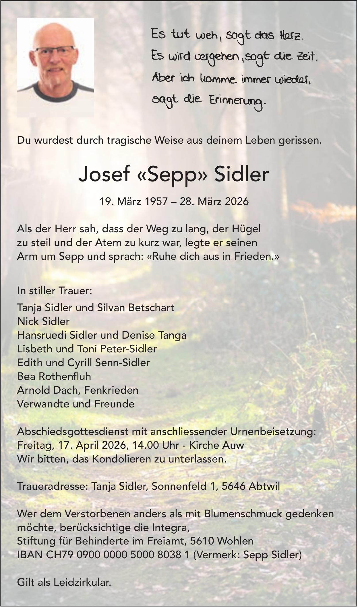 Josef Sidler «Sepp», März 2026 / TA