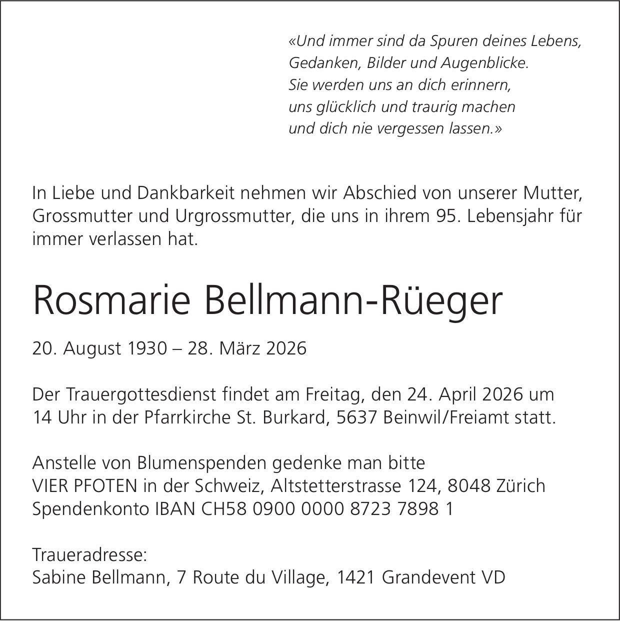 Bellmann-Rüeger Rosmarie, März 2026 / TA