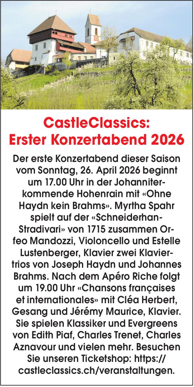 CastleClassics: Erster Konzertabend 2026, 26. April, Hohenrain