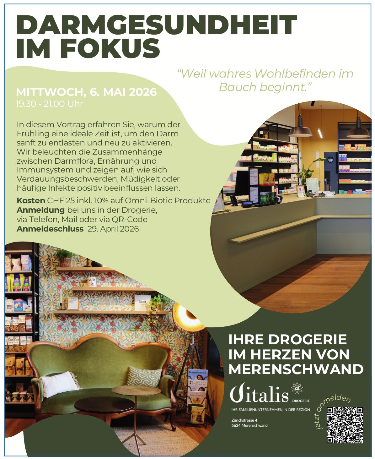 Darmgesundheit im Fokus, 6. Mai, Vitalis Drogerie, Merenenschwand