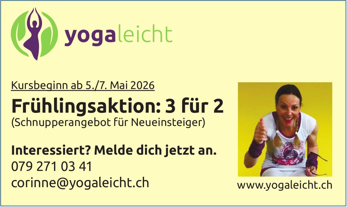 yogaleicht, Frühlingsaktion: 3 für 2 (Schnupperangebot für Neueinsteiger)