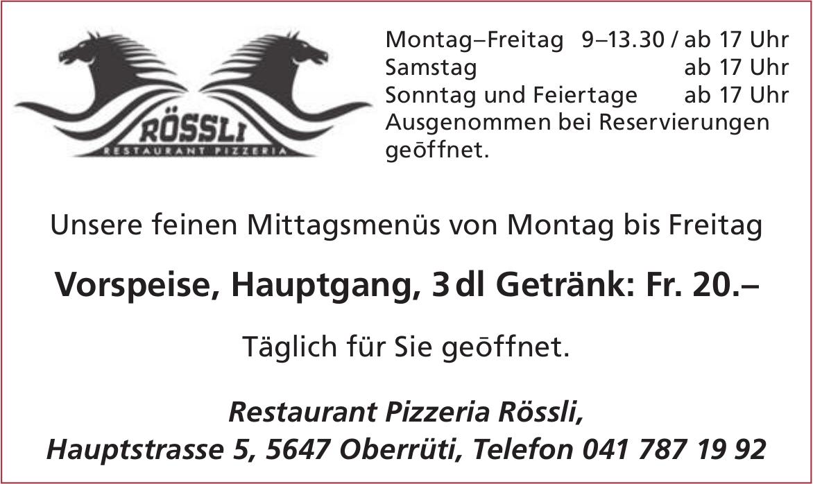 Restaurant Pizzeria Rössli, Oberrüti - Mittagsmenü