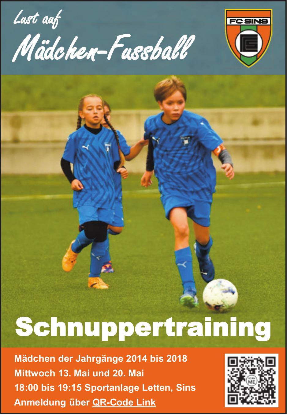 Schnuppertraining Mädchen-Fussball, 13. Mai, Sportanlage Letten, Sins