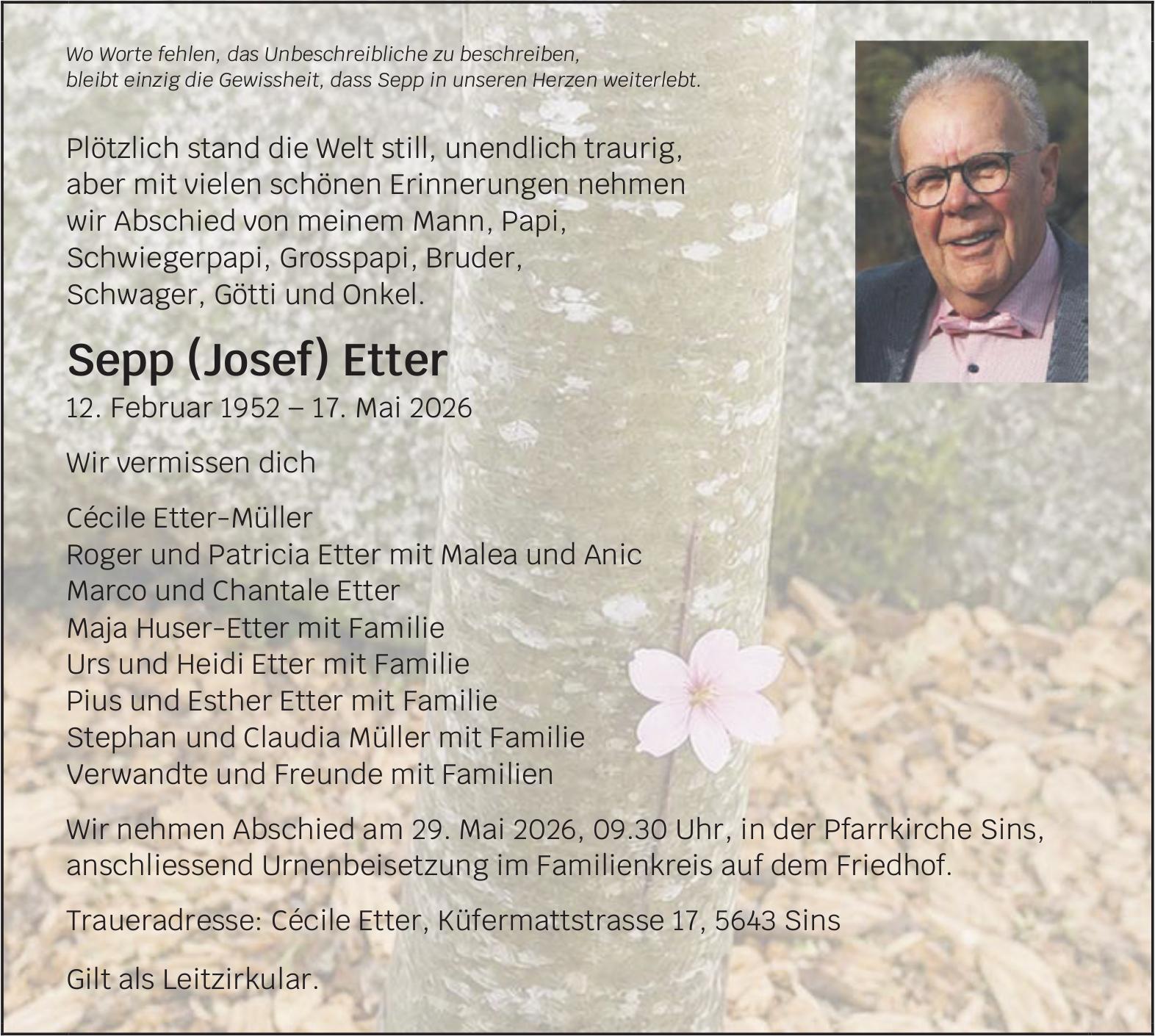 Etter Sepp (Josef), Mai 2026 / TA