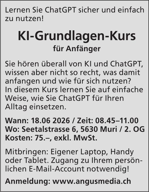 KI-Grundlagen-Kurs, 18. Juni, Muri
