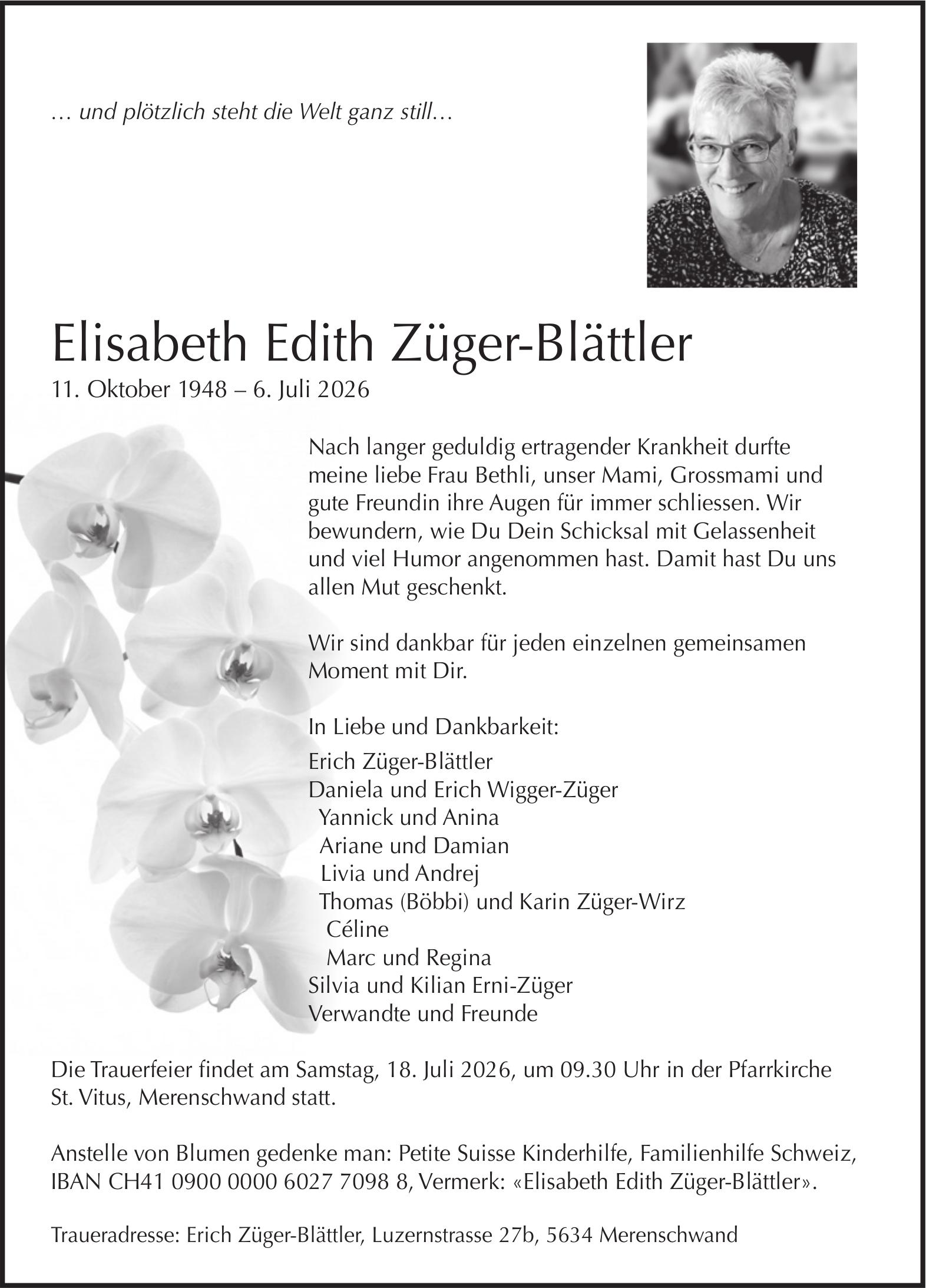 Züger-Blättler Elisabeth Edith, Juli 2026 / TA