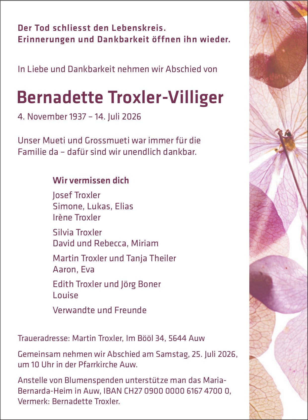 Troxler-Villiger Bernadette, Juli 2026 / TA