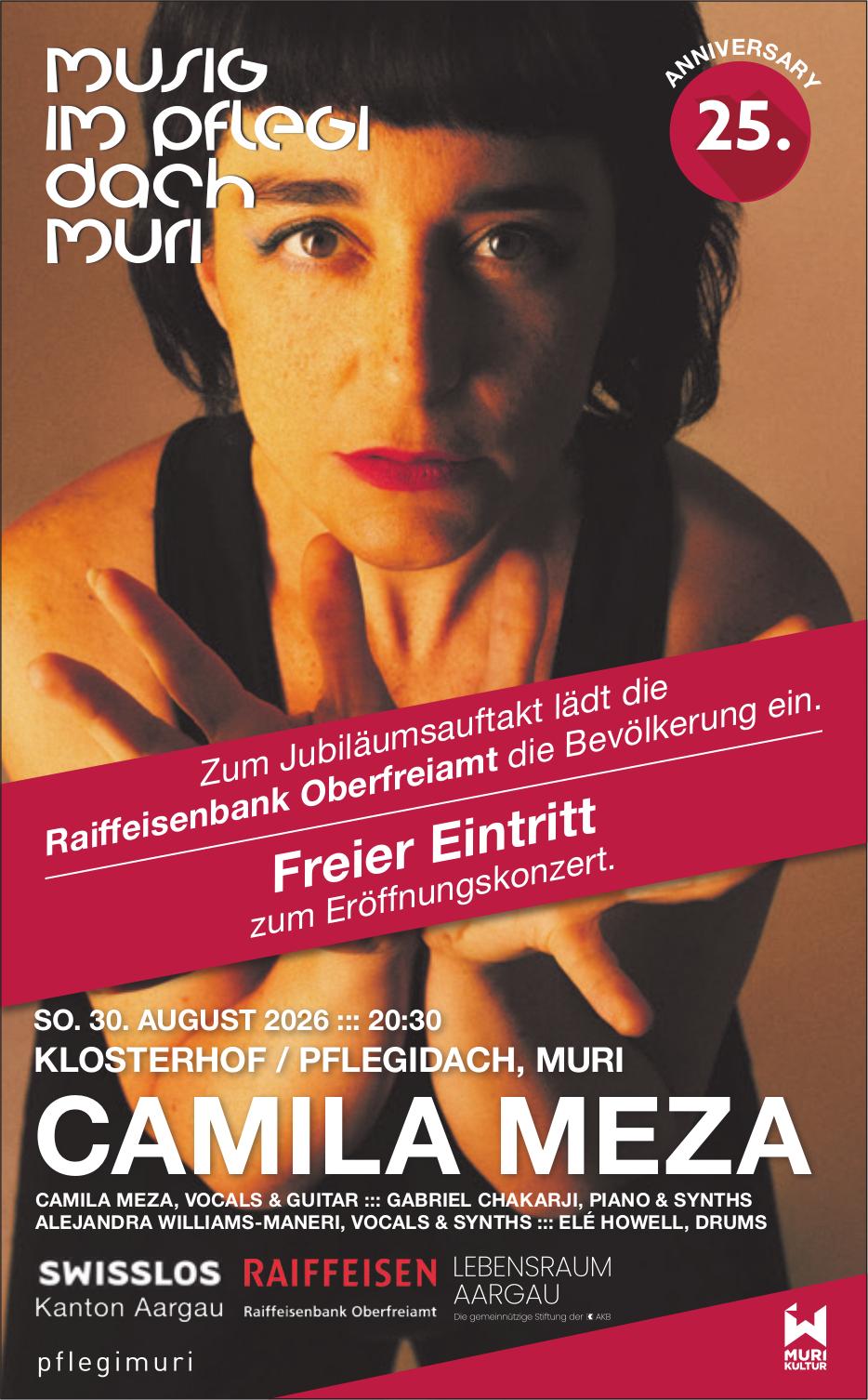 Camila Meza – Music im Pflegi Dach Muri, 30. August, Klosterhof / Pflegidach, Muri