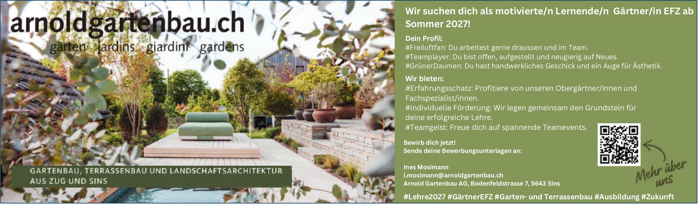 Lernende/n Gärtner/in EFZ, Arnold Gartenbau AG, Sins, Gesucht