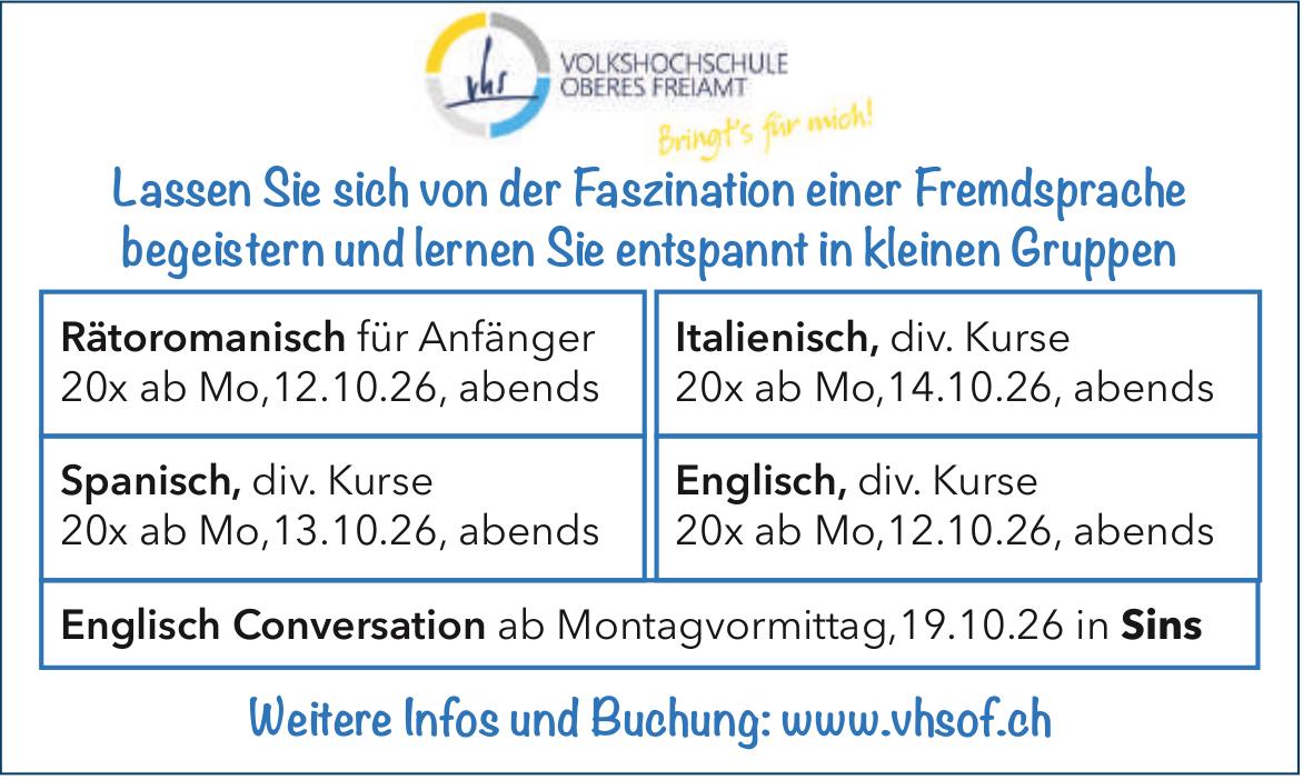 Lassen Sie sich von der Faszination einer Fremdsprache begeistern und lernen Sie entspannt in kleinen Gruppen, Kursprogramm, Volkshochschule Oberes Freiamt