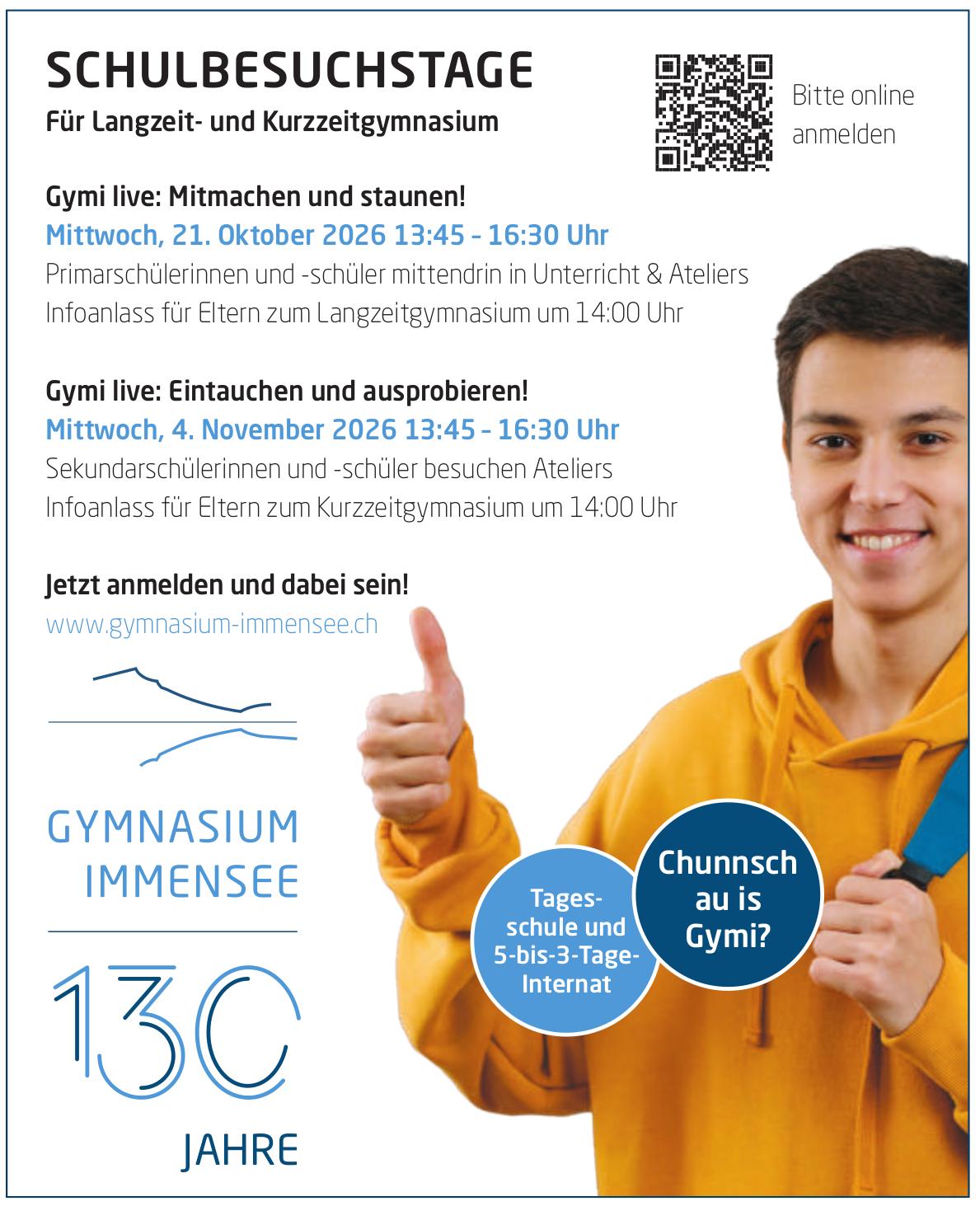 GYMI live: 21. Oktober & 4. November, Gymnasium Immensee