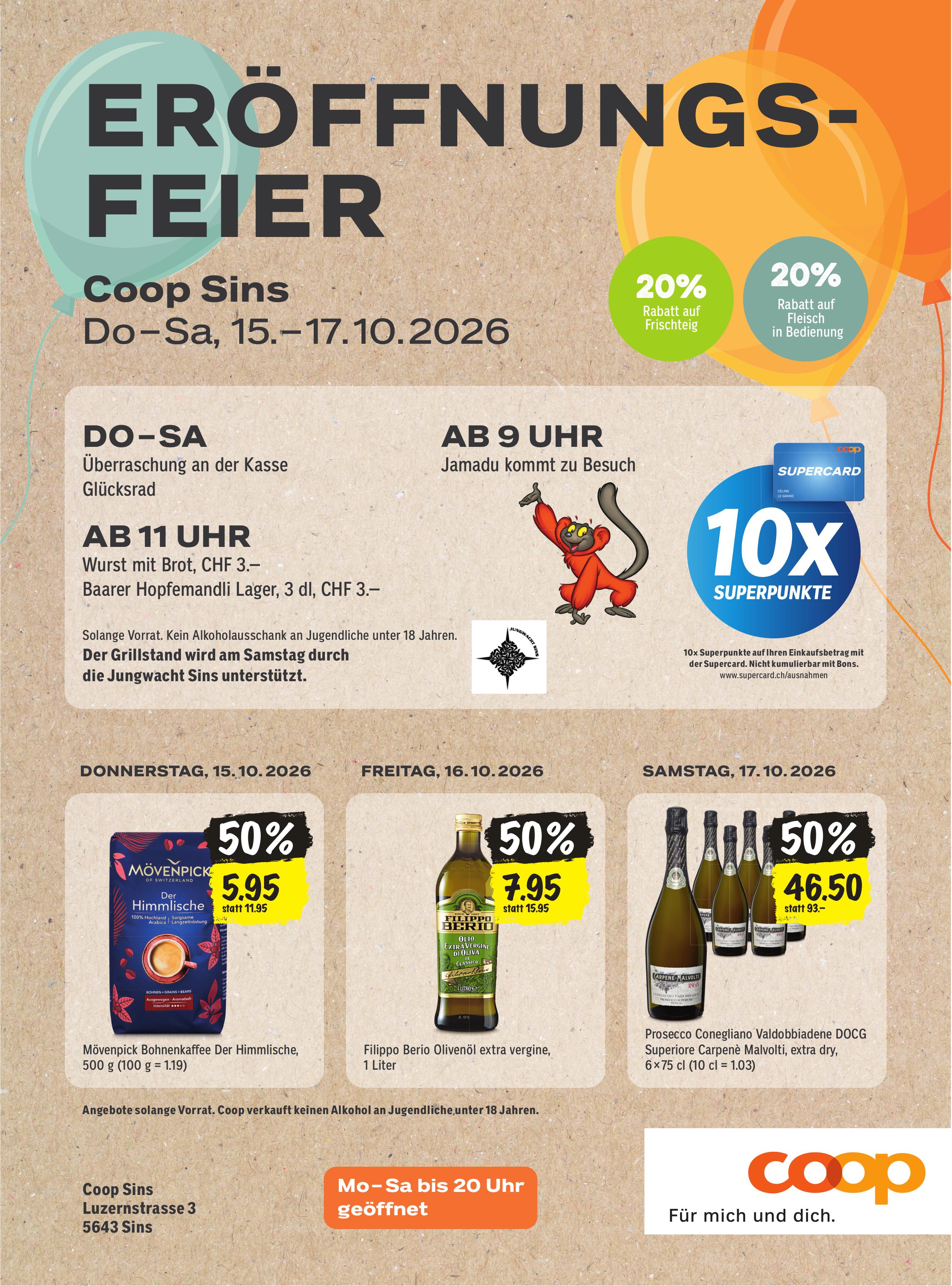 Eröffnungsfeier, 15. Oktober, Coop Sins