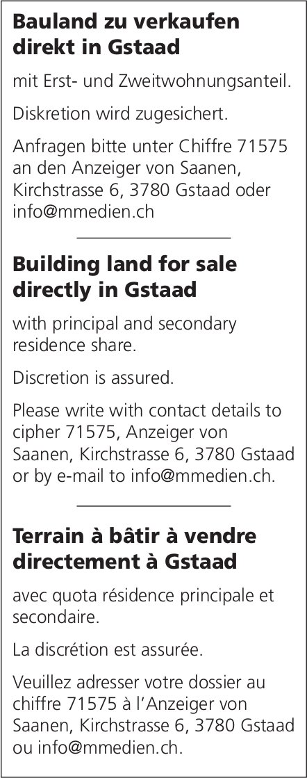 Bauland, Gstaad, zu verkaufen