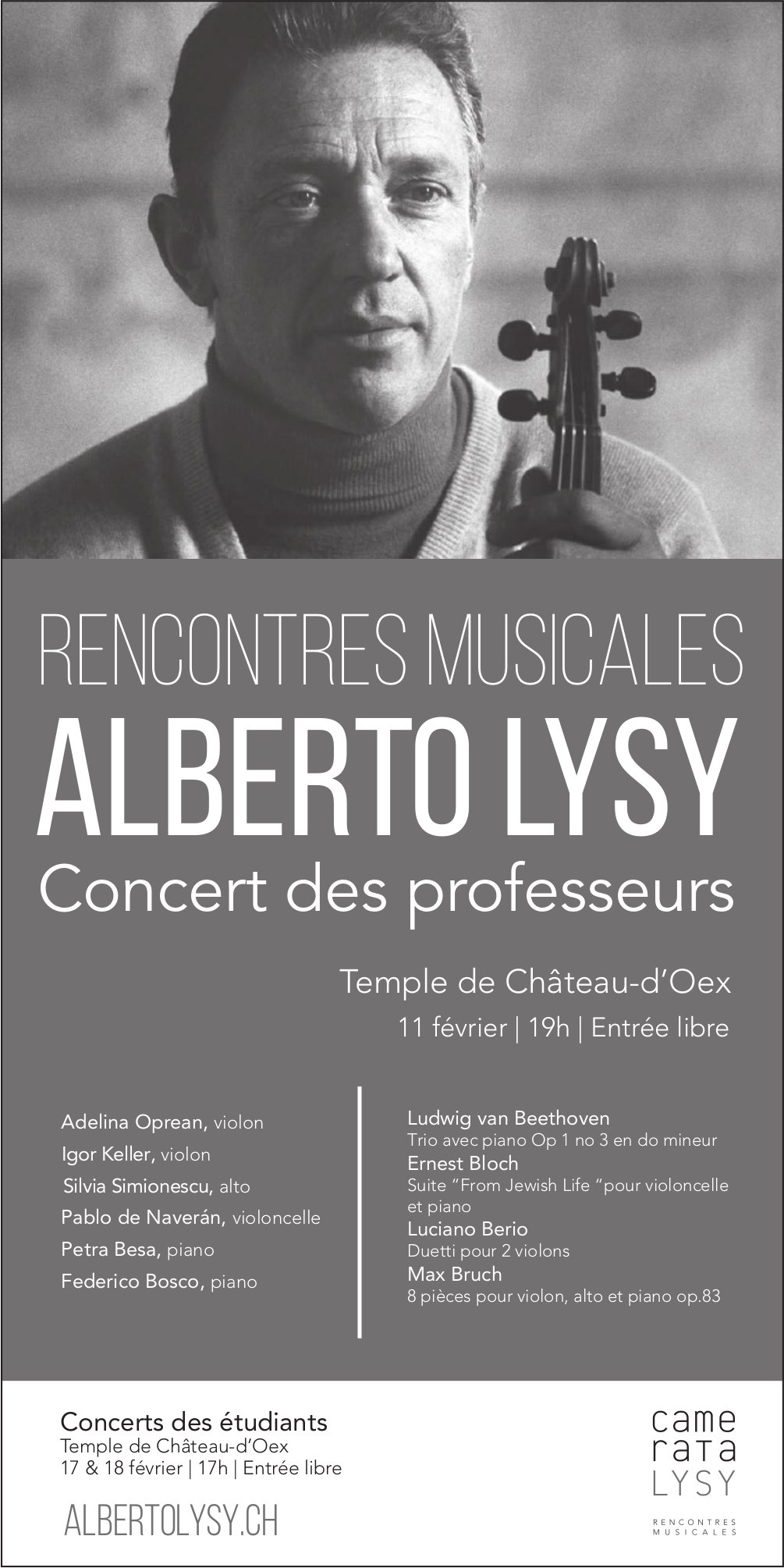 Rencontres musicales - Alberto Lysy, Concert des professeurs, 11. Februar, Temple, Château-d'Oex