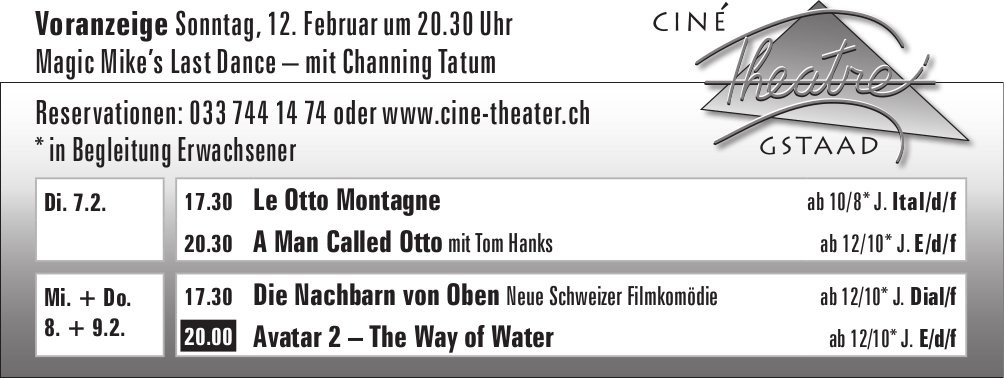 Kinoprogramm, 7. - 9. Februar, Ciné Theatre, Gstaad