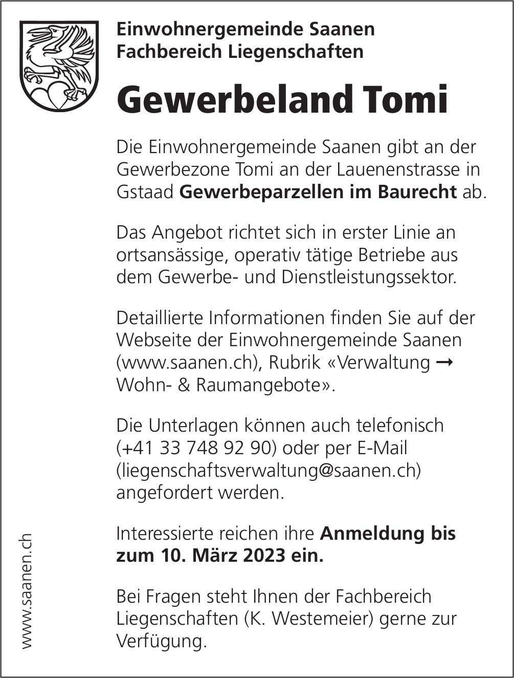 Gewerbeland Tomi, Gstaad, zu verkaufen