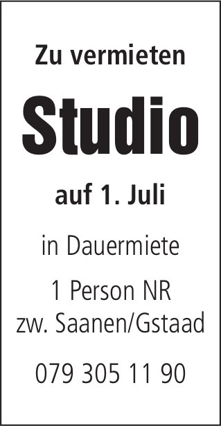 Studio, zw. Saanen/Gstaad, zu vermieten
